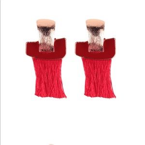 Red Stunning Tassel Metal Drop Earrings Royalty J